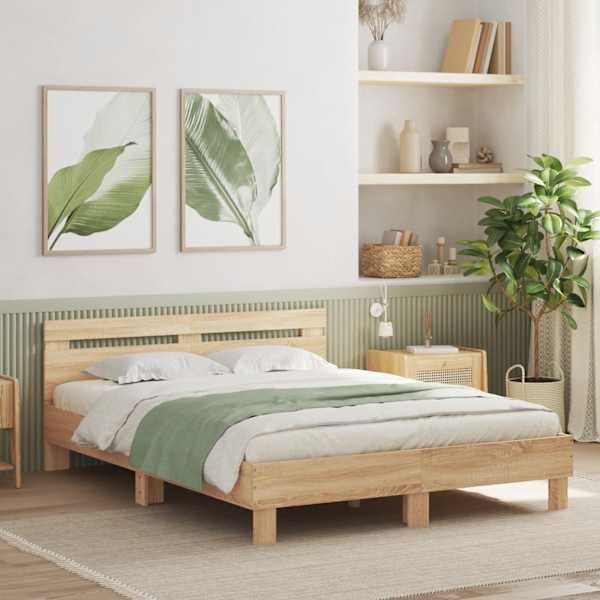 LED-valgustusega voodiraam peatsiga, sonoma tamm, 140 × 200 cm — mudel 3207548