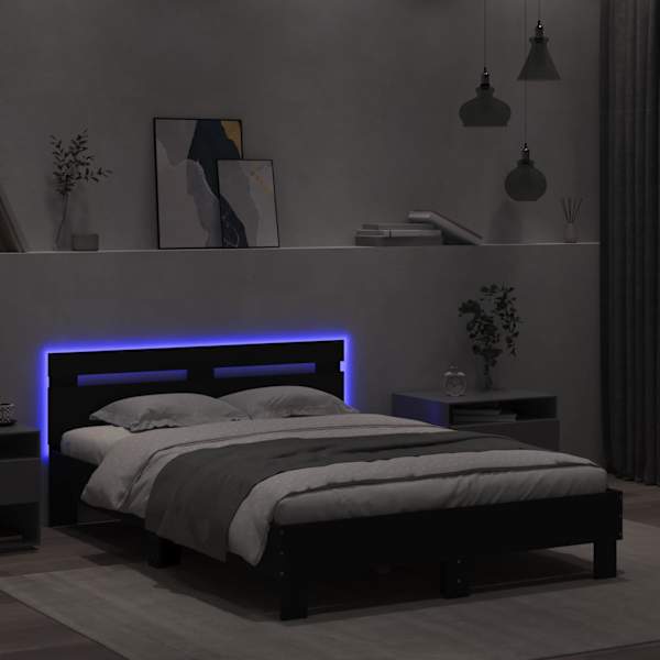 LED-valgustusega voodiraam, must, 120 × 200 cm — mudel 3207554