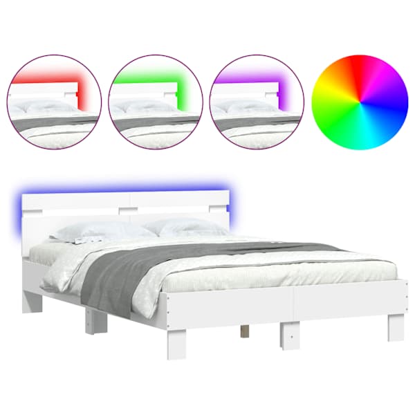 LED-valgustusega voodiraam peatsiga, valge, 120 × 190 cm — mudel 3207574