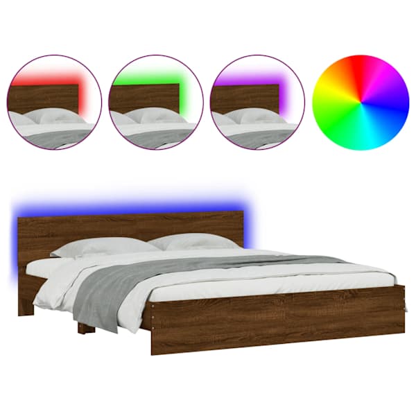 LED-valgustusega voodiraam, pruun tamm, 200 × 200 cm — mudel 3207587