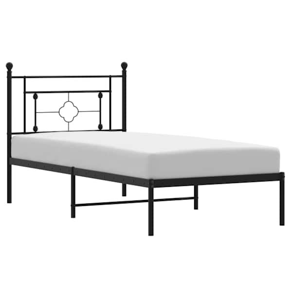 Voodiraam peatsiga, must, 90 × 190 cm, metall — mudel 374331
