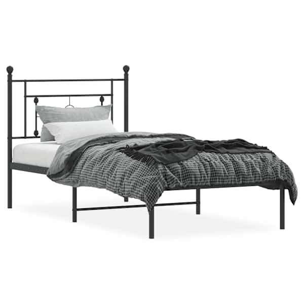 Voodiraam peatsiga, must, 90 × 190 cm, metall — mudel 374331