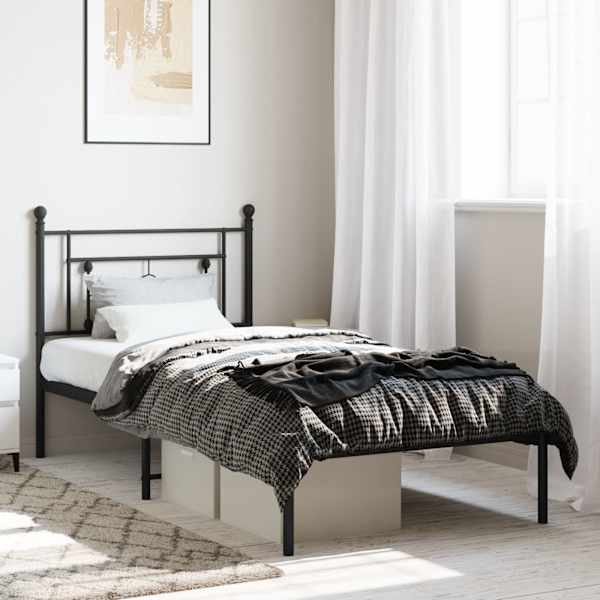 Voodiraam peatsiga, must, 90 × 190 cm, metall — mudel 374331