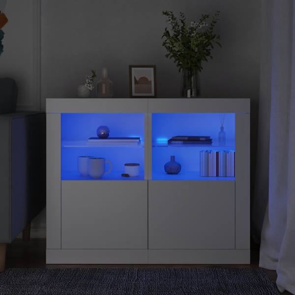 Külgkapid LED-valgustusega 2 tk, valge, tehispuit