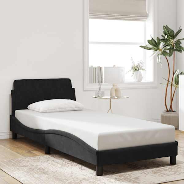 Voodiraam peatsiga, must, 90 × 190 cm, samet — mudel 373094