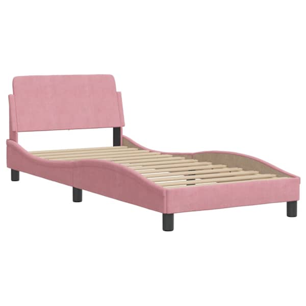 Voodiraam peatsiga, roosa, 90 × 190 cm, samet — mudel 373097