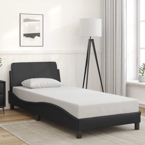 Voodiraam, must, 90 × 200 cm, kunstnahk — mudel 373118