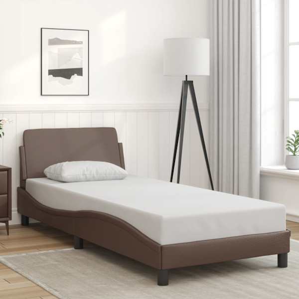 Voodiraam, pruun, 90 × 200 cm, kunstnahk — mudel 373120