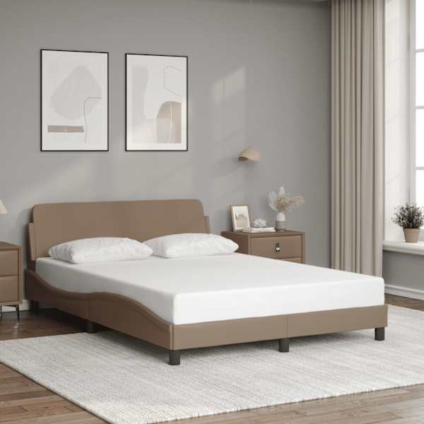 Voodiraam, cappuccino, 140 × 190 cm, kunstnahk — mudel 373182