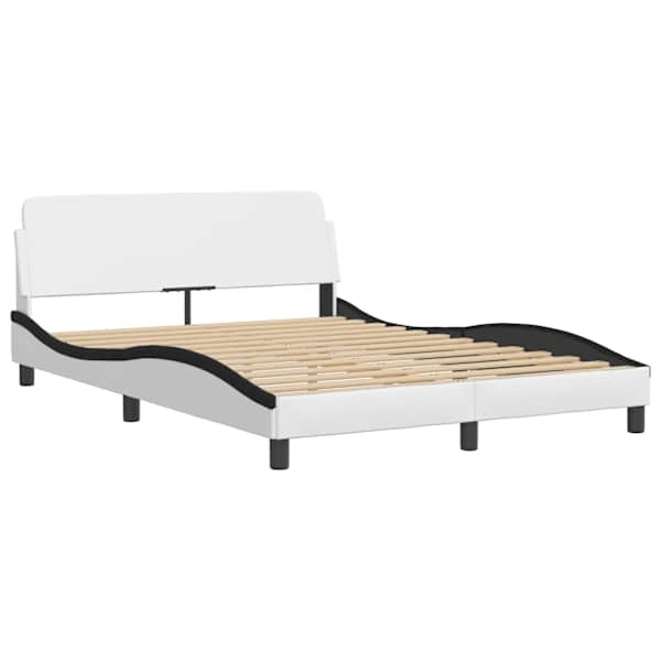 Voodiraam, valge ja must, 140 × 190 cm, kunstnahk — mudel 373184