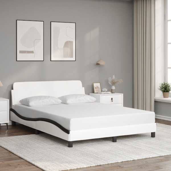 Voodiraam, valge ja must, 140 × 190 cm, kunstnahk — mudel 373184
