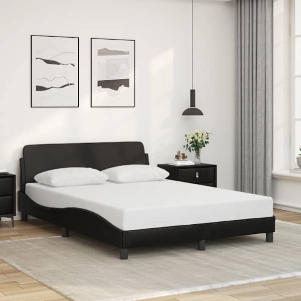 Voodiraam, must, 140 × 200 cm, kunstnahk — mudel 373198