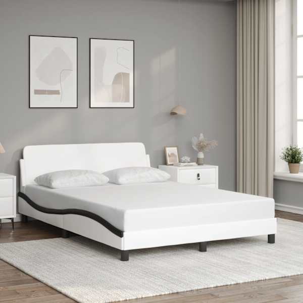 Voodiraam, valge ja must, 140 × 200 cm, kunstnahk — mudel 373204