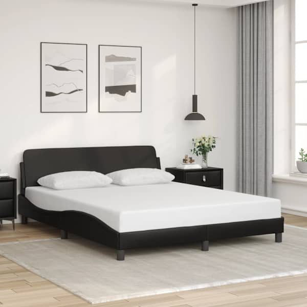 Voodiraam, must, 160 × 200 cm, kunstnahk — mudel 373218