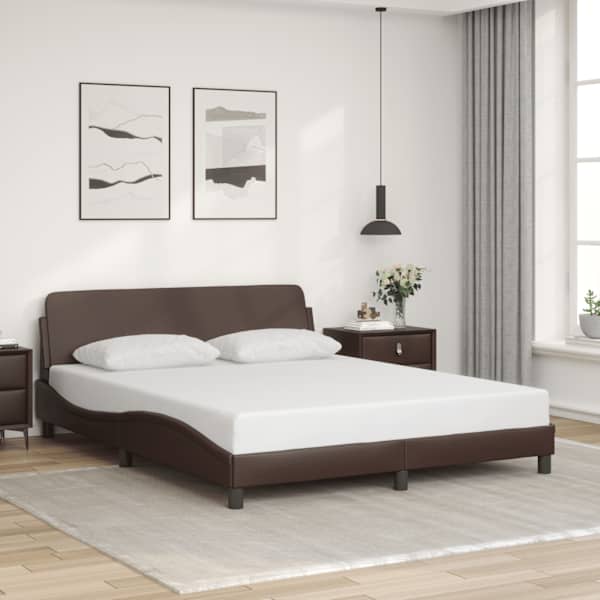 Voodiraam, pruun, 160 × 200 cm, kunstnahk — mudel 373220