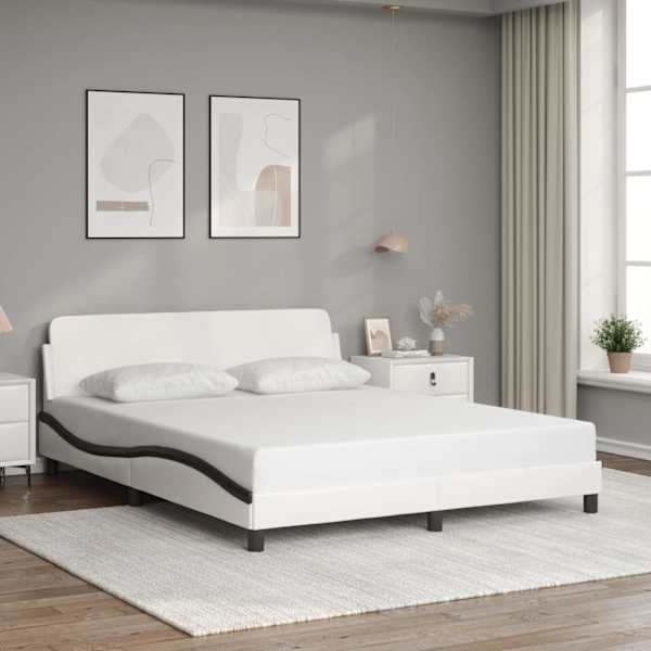 Voodiraam, valge ja must, 160 × 200 cm, kunstnahk — mudel 373224