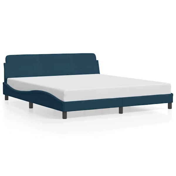 Voodiraam peatsiga, sinine, 180 × 200 cm, samet — mudel 373236