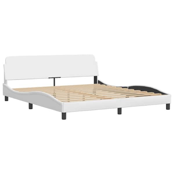 Voodiraam, valge, 180 × 200 cm, kunstnahk — mudel 373239