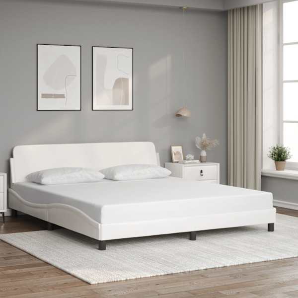 Voodiraam, valge, 180 × 200 cm, kunstnahk — mudel 373239