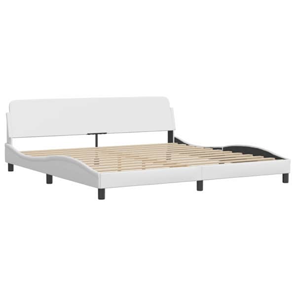 Voodiraam, valge, 200 × 200 cm, kunstnahk — mudel 373259