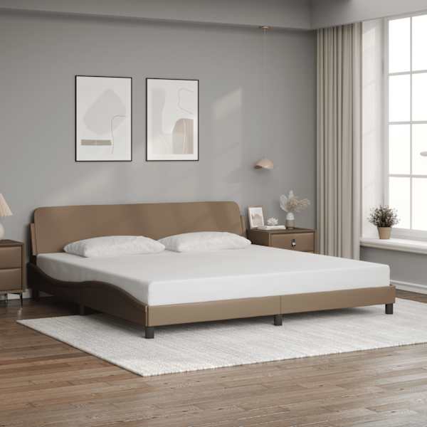 Voodiraam, cappuccino, 200 × 200 cm, kunstnahk — mudel 373262