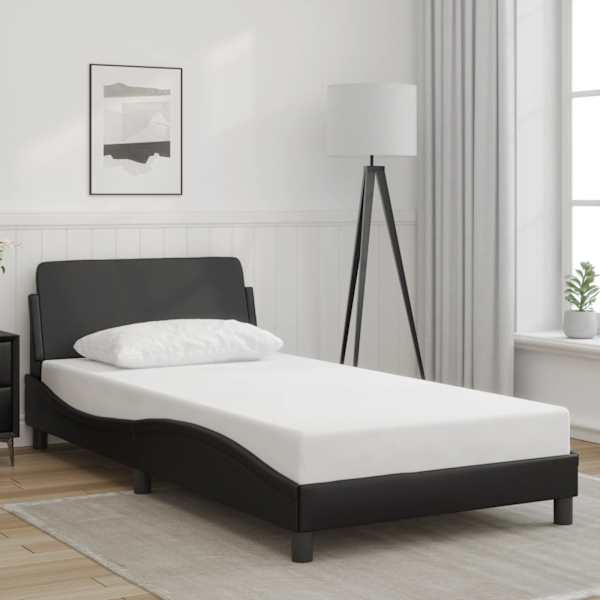 Voodiraam, must, 100 × 190 cm, kunstnahk — mudel 373269