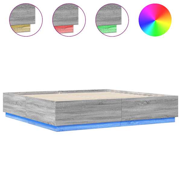 LED-valgustusega voodiraam, hall sonoma tamm, 200 × 200 cm, tehispuit