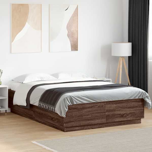 LED-valgustusega voodiraam, pruun tamm, 150 × 200 cm, tehispuit — mudel 3209610