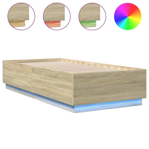 LED-valgustusega voodiraam, sonoma tamm, 100 × 200 cm, tehispuit — mudel 3209627
