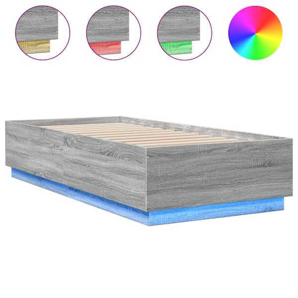 LED-valgustusega voodiraam, hall sonoma tamm, 100 × 200 cm, tehispuit — mudel 3209630