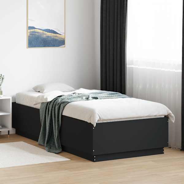 LED-valgustusega voodiraam, must, 90 × 200 cm, tehispuit — mudel 3209633