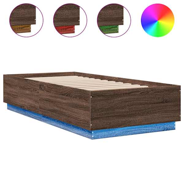 LED-valgustusega voodiraam, pruun tamm, 90 × 200 cm, tehispuit — mudel 3209638