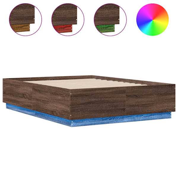 LED-valgustusega voodiraam, pruun tamm, 120 × 190 cm, tehispuit — mudel 3209659