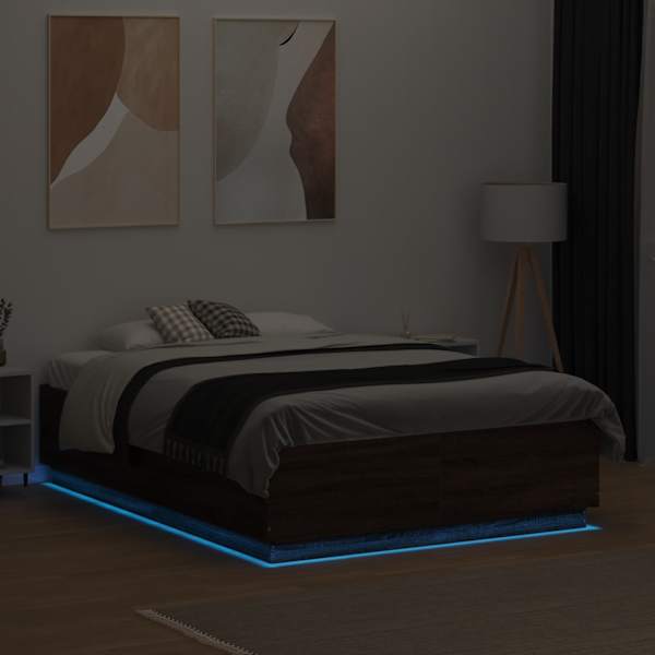 LED-valgustusega voodiraam, pruun tamm, 120 × 190 cm, tehispuit — mudel 3209659