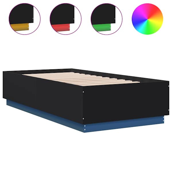 LED-valgustusega voodiraam, must, 90 × 190 cm, tehispuit — mudel 3209661