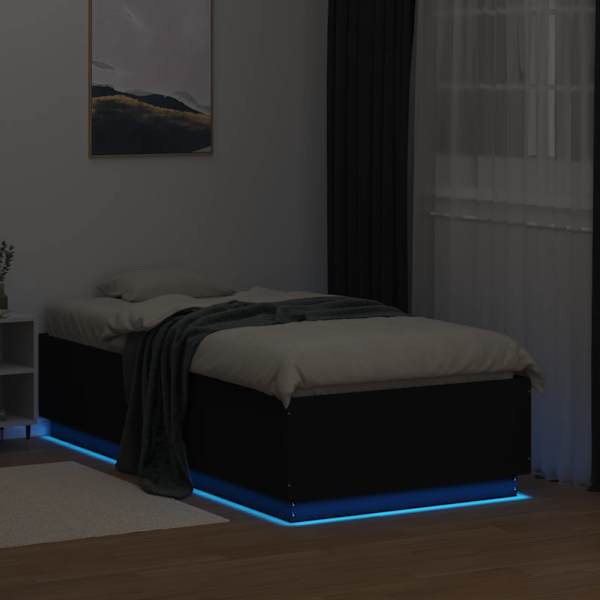 LED-valgustusega voodiraam, must, 75 × 190 cm, tehispuit — mudel 3209668