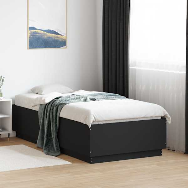 LED-valgustusega voodiraam, must, 75 × 190 cm, tehispuit — mudel 3209668