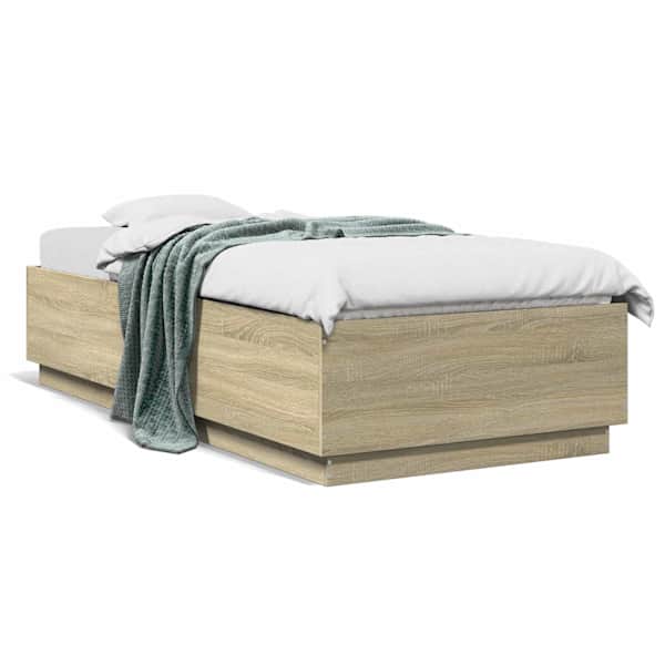 Voodiraam, sonoma tamm, 100 × 200 cm, tehispuit — mudel 3209718