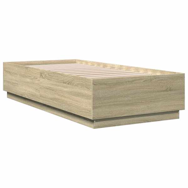 Voodiraam, sonoma tamm, 90 × 200 cm, tehispuit — mudel 3209725