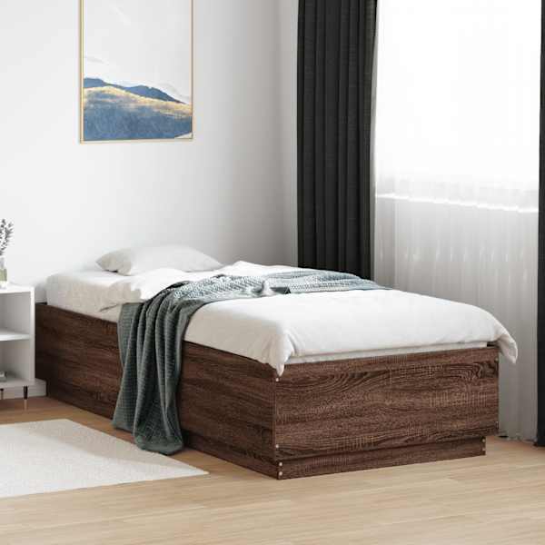 Voodiraam, pruun tamm, 90 × 200 cm, tehispuit — mudel 3209729