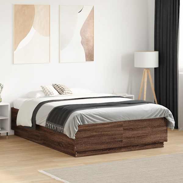 Voodiraam, pruun tamm, 135 × 190 cm, tehispuit — mudel 3209743