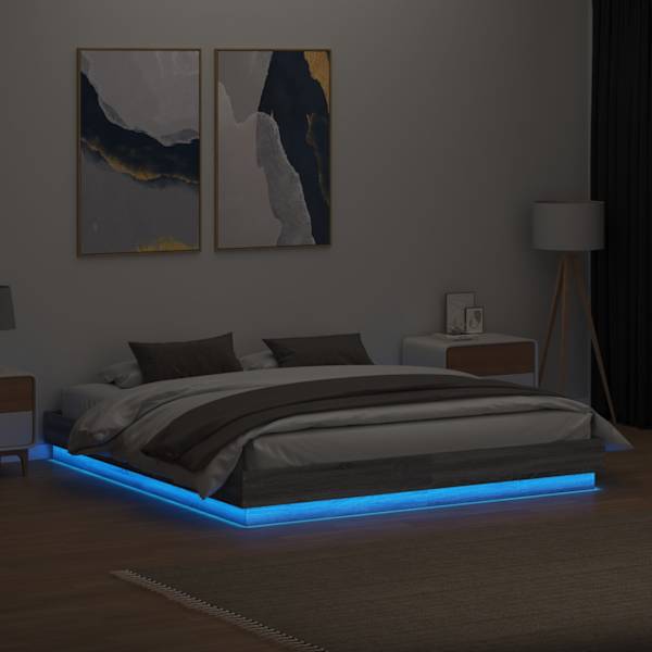 LED-valgustusega voodiraam, hall sonoma tamm, 180 × 200 cm — mudel 3209777
