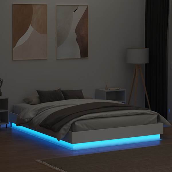 LED-valgustusega voodiraam, valge, 160 × 200 cm — mudel 3209779