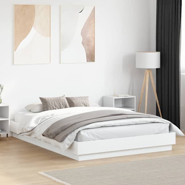 LED-valgustusega voodiraam, valge, 160 × 200 cm — mudel 3209779