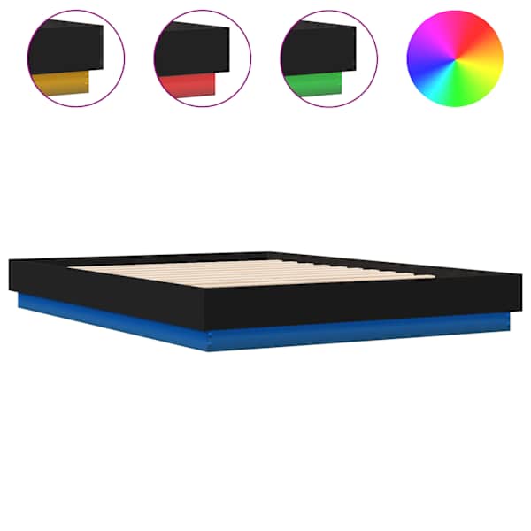 LED-valgustusega voodiraam, must, 150 × 200 cm — mudel 3209787