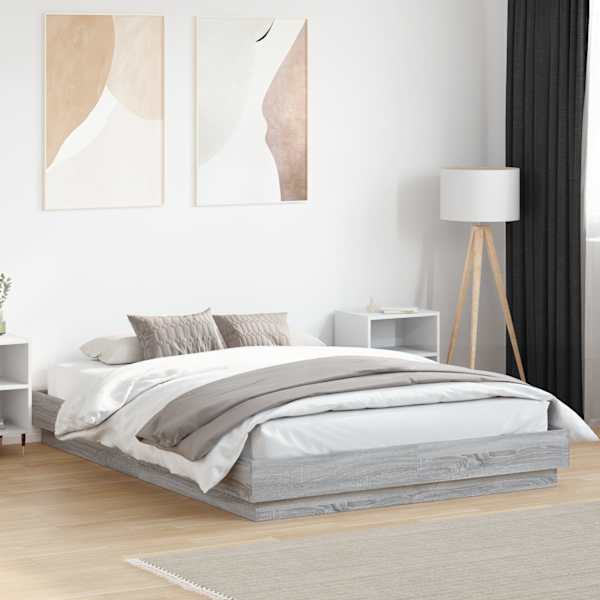 LED-valgustusega voodiraam, hall sonoma tamm, 150 × 200 cm — mudel 3209791