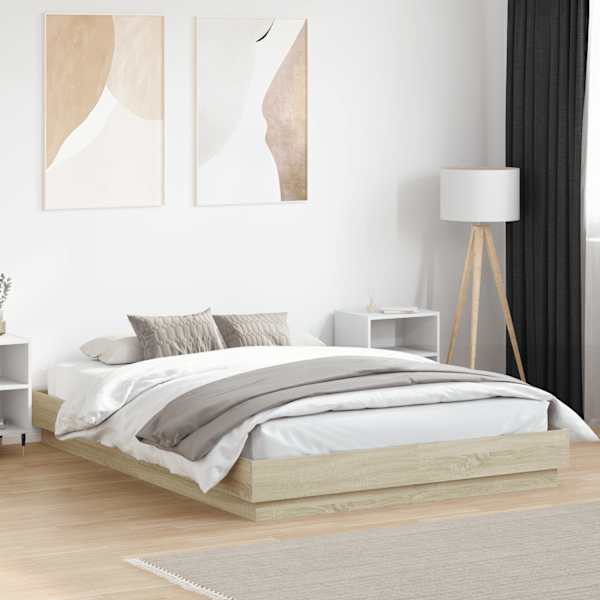 Voodiraam, sonoma tamm, 140 × 200 cm, tehispuit — mudel 3209858
