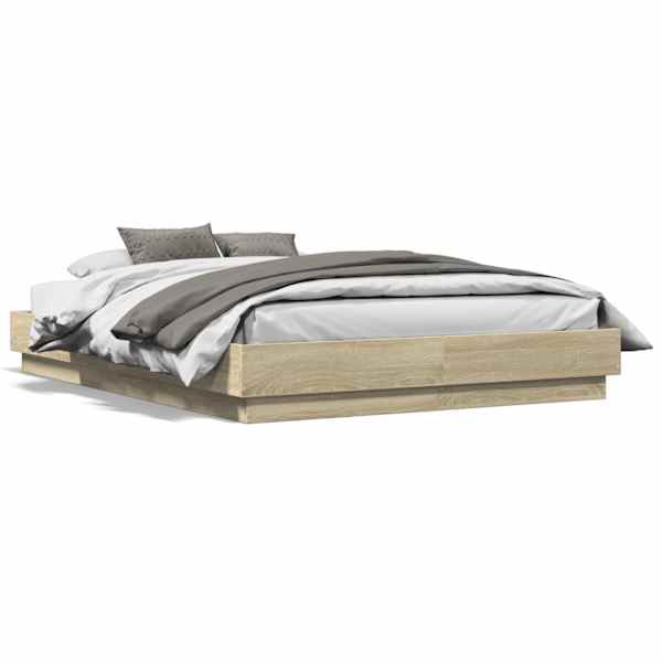 Voodiraam, sonoma tamm, 140 × 190 cm, tehispuit — mudel 3209872