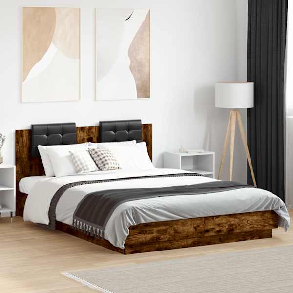 LED-valgustusega voodiraam, suitsutatud tamm, 120 × 200 cm — mudel 3210021