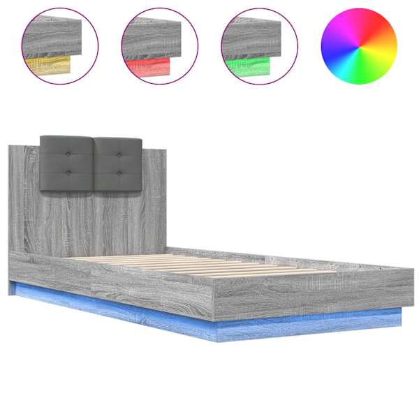 LED-valgustusega voodiraam, hall sonoma tamm, 100 × 200 cm — mudel 3210029